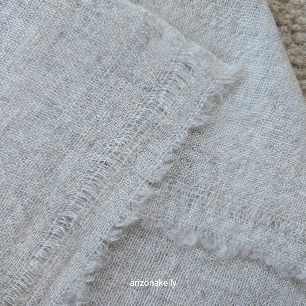 Lightweight Cashmere Woven Scarf with Open Weave Detail at Ends Oatmeal Cream - Picture 5 of 11
